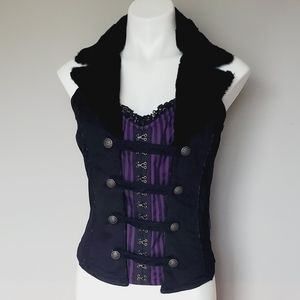 Purple and Black Tripp NYC Halter Vest Corset Faux Fur Collar XL